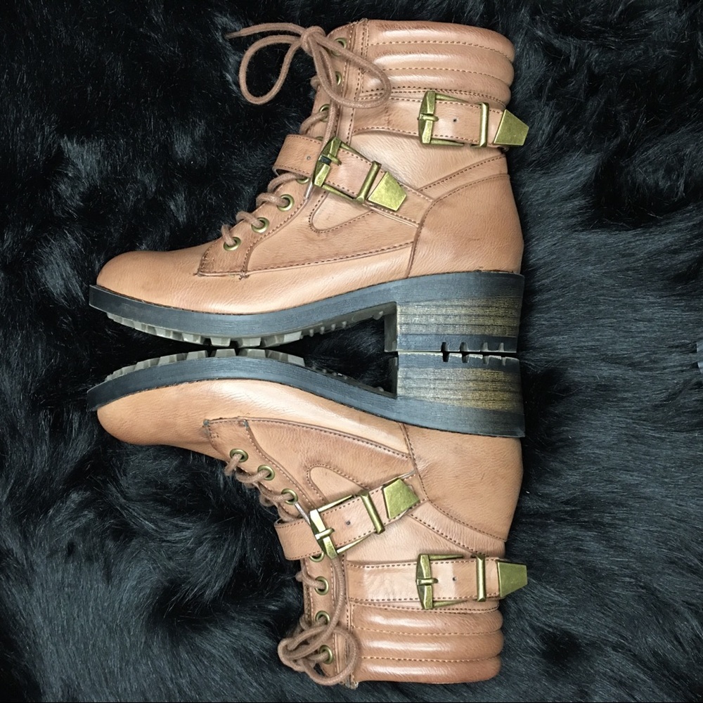 Forever 21 Moto Boots Buckle Straps Accents Padded
